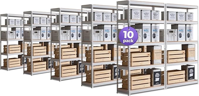 HOMEDANT 5 Tier White Storage Shelves Adjustable Laminated Boltless Garage Metal Shelving Unit Heavy Duty Utility Rack Shelf Warehouse Pantry Closet Kitchen 35.9" W x 16.2" D x 71.3" H White 10Pack