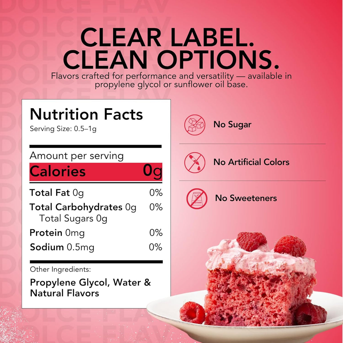 Dolce Flav Natural Raspberry Extract 2 oz – Kosher, Sugar-Free, Concentrated Tart Raspberry Flavoring for Baking, Beverages & Desserts, Includes Measured Dropper
