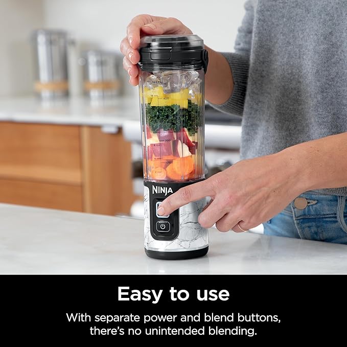 Ninja Blast Portable Blender, Cordless, 18oz. Vessel, Personal Blender for Shakes & Smoothies, BPA Free, Leakproof Lid & Sip Spout, USB-C Rechargeable, Dishwasher Safe Parts, Marble White, BC152MW