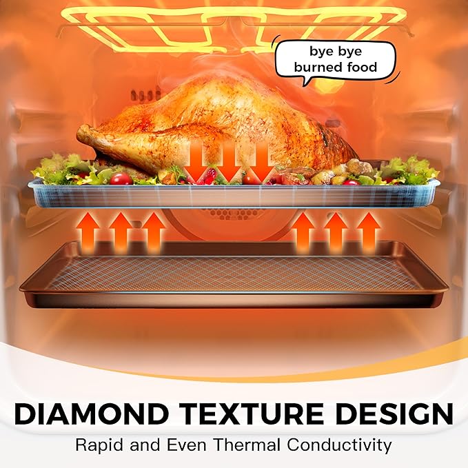 HONGBAKE 2 Pack Jelly Roll Pan 15x10, Commercial Cookie Sheets for Baking with Diamond Texture Surface, 57% Thicker Carbon Steel Baking Sheet for Oven, Nonstick Cooking Tray