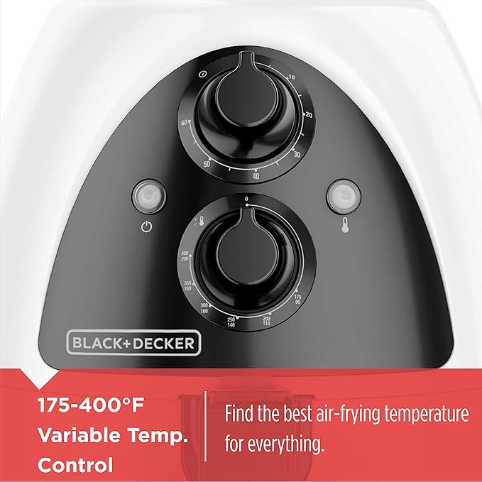 BLACK+DECKER Purify 2-Liter Air Fryer, White/Black, HF100WD