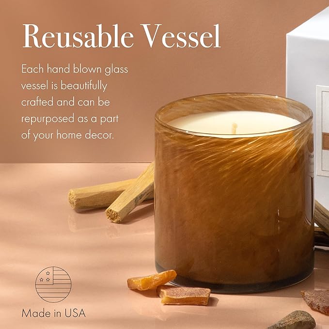 LAFCO New York Classic Candle, Amber Black Vanilla - 6.5 oz - 50-Hour Burn Time - Reusable, Hand Blown Glass Vessel - Made in The USA