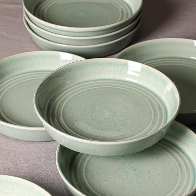 Stone Lain Claire 8-Piece Pasta Bowl Set Stoneware, Bowls, Dishwasher and Microwave Safe, Dish Set for 8, Green
