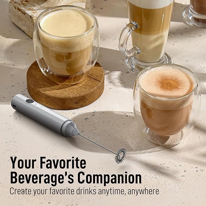 Zulay Froth N Go Milk Frother – Rechargeable 3-in-1 Handheld Frother Wand with Travel Case & USB-C Charger – Single, Double & Egg Whisk for Latte, Cappuccino, Matcha, Protein Shakes – Silver