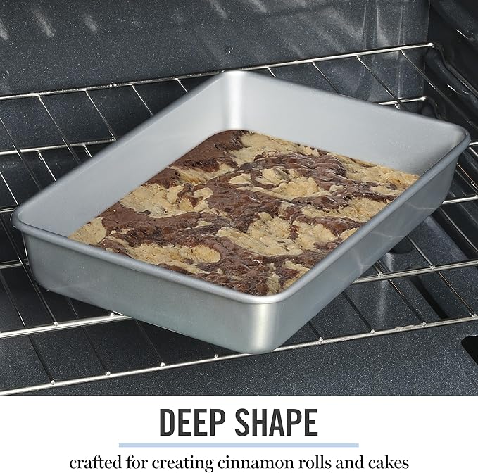 Martha Stewart Gallen 13 x 9 Inch Rectangular Nonstick Carbon Steel Cake and Baking Pan - Durable Silver Bakeware for Cakes, Brownies, and Roasting