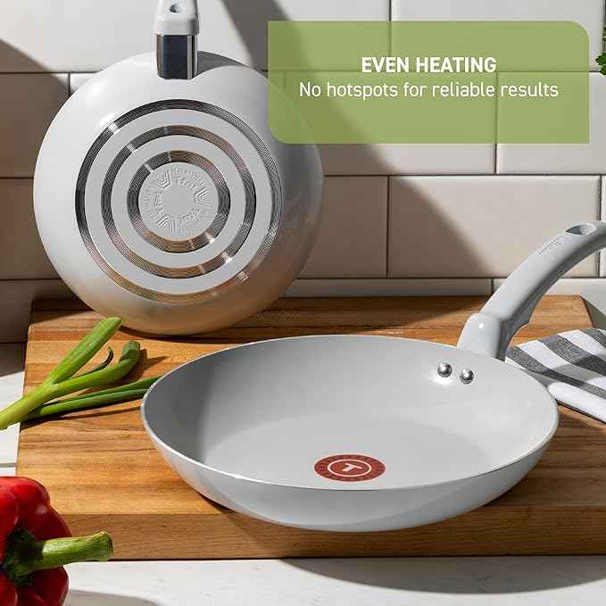 T-Fal Refresh Ceramic Nonstick Cookware Set, 12-Piece Ceramic Pots and Pans Set, Includes Stockpot, Griddle, Frying Pans, Utensils, Moon Grey