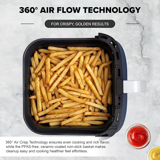 Nuwave Brio Plus 6-in-1 Air Fryer, 7-Qt Large Capacity, 50°F–400°F Precise Temp Control, Non-Toxic PFAS-Free Nonstick, Air Fry, Bake, Roast, Toast, Dehydrate, Reheat, 100 Presets, Dishwasher Safe