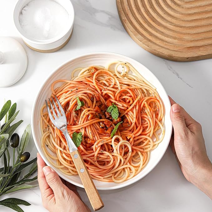 Hasense Pasta Bowls Set of 4, 8.7 Inch Ceramic Serving Bowls for Entertaining, 32 Oz Stackable Bowl Set for Soup, Pasta, Salad - Dishwasher & Microwave Safe, White
