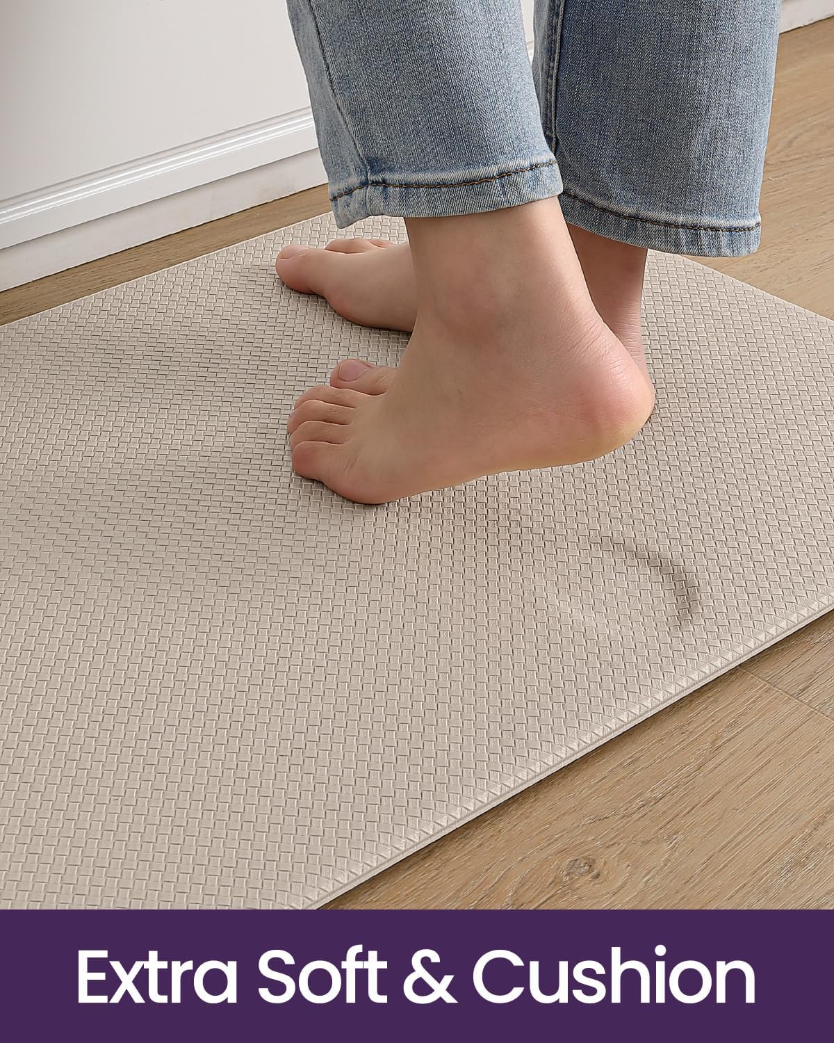DEXI Kitchen Floor Mats Cushioned Anti Fatigue,17x59, Standing Runner Rug Waterproof, Comfort Memory Foam Padded for Front Sink Laundry, Beige
