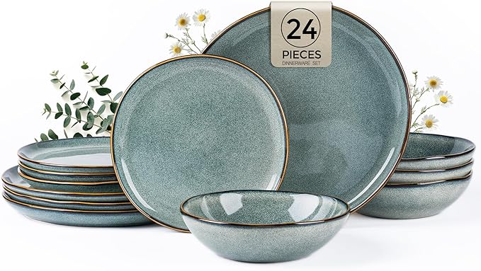 AmorArc Ceramic Dinnerware Sets,Handmade Reactive Glaze Stoneware Plates and Bowls Sets,Highly Scratch Resistant | Dishwasher & Microwave Safe Dishes Set,Service for 8 (24pc)