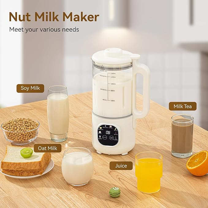 8 in 1 Nut Milk Maker Blender With 20 Bladers,40oz Soy, Almond, Oat, Coconut, Plant Based and Non Dairy Beverages, Automatic Soybean Machine With Delay Start/Keep Warm/Boil Water/Auto-clean