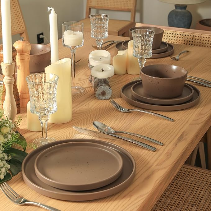 Stone Lain Coupe Dinnerware Set, Service For 4, Matte Brown