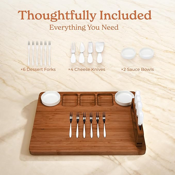 SMIRLY Charcuterie Boards Set - Large Bamboo Cheese Board Set - House Warming Gifts New Home, Wedding Gift for Couple, Bridal Shower Gift, Birthday Gifts for Women