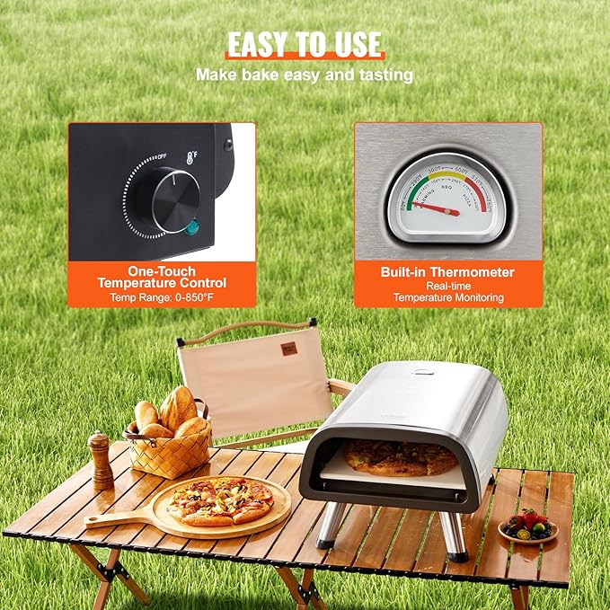 VEVOR 12" Electric Pizza Oven Countertop, Stainless Steel Pizza Maker Machine with Pizza Stone and Spatula, Heats up to 850°F, Multipurpose Indoor & Outdoor Pizza Cooker for Restaurant Home Camping
