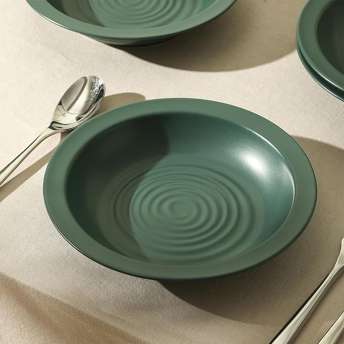 Stone Lain Orbit 24-Piece Dinnerware Set Stoneware, Plates and Bowls Set, Pasta Bowls, Microwave and Dishwasher Safe, Dish Set for 8, Green