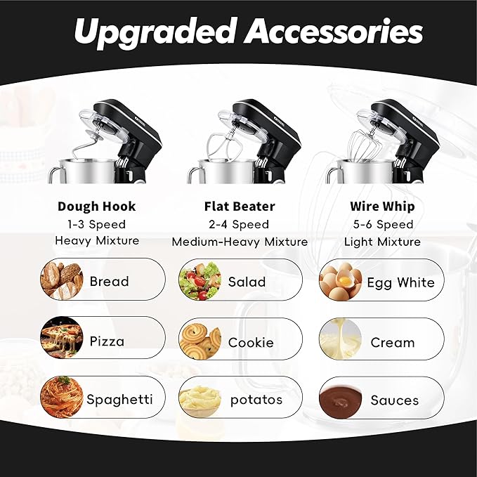 Kitchen in the box Stand Mixer, 900W 7.5QT Kitchen Electric Mixer, 6-Speed Tilt-Head Food Mixer for Baking with Dough Hook,Wire Whip,Beater (Black)