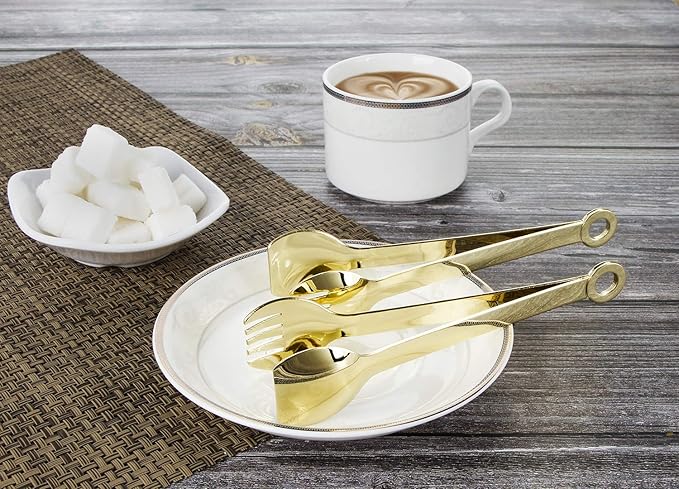 MSY BIGSUNNY Mini Appetizer Tongs Stainless Steel Set of 4, Metal Small Serving Tongs, 6 Inch(15.2cm, Golden)