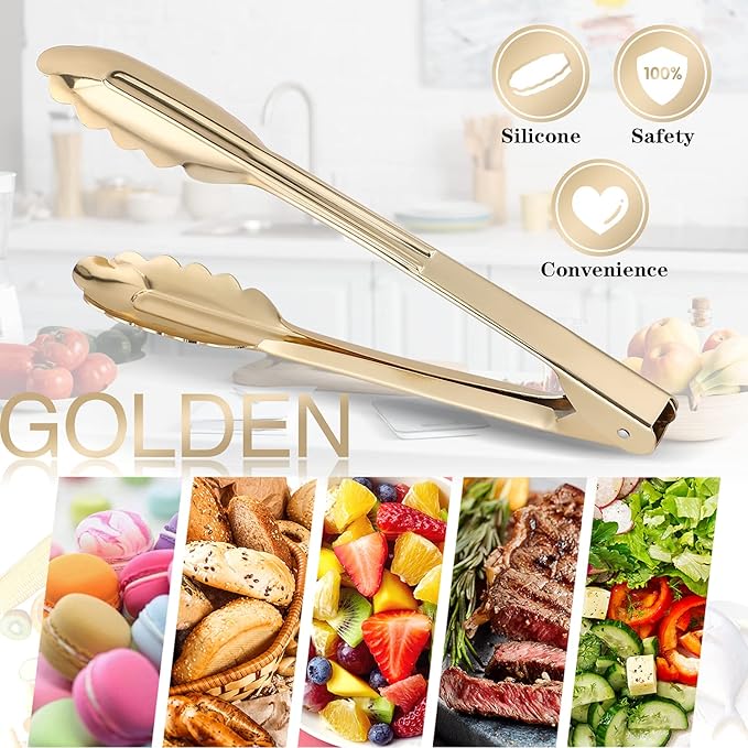 MSY BIGSUNNY 9 Inch Kitchen Food Tongs, Buffet Tongs, Serving Tongs for Cooking, Grilling, Aluminum Tongs - Set of 3 (multi color)