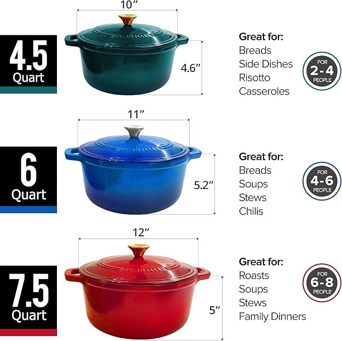 MUELLER HOME 4.5 QT Enameled Cast Iron Dutch Oven, Heavy-Duty Casserole Dish and Braiser Pan with Lid and Stainless Knob, Oven-Safe up to 500° F & Across All Cooktops, Red