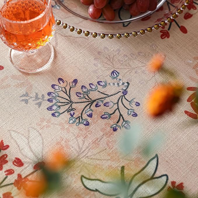 patdrea Designer French Linen Long Rectangle Tablecloth for Rectangle Table,Vintage Red Floral Tablecloths,Table Cover for Kitchen Dining,Tea Party,Christmas,Thanksgiving,Holiday,63"x102"-Newmari