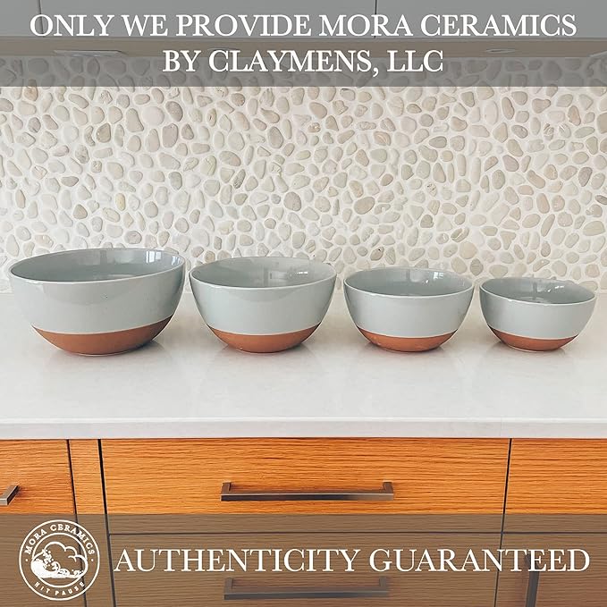 Mora Ceramic Large Mixing Bowls - Set of 2 Nesting Bowls for Cooking, Serving, Popcorn, Salad etc - Microwavable Kitchen Stoneware, Oven, Microwave and Dishwasher Safe - Extra Big 5.5 & 3.6 Qt - Grey