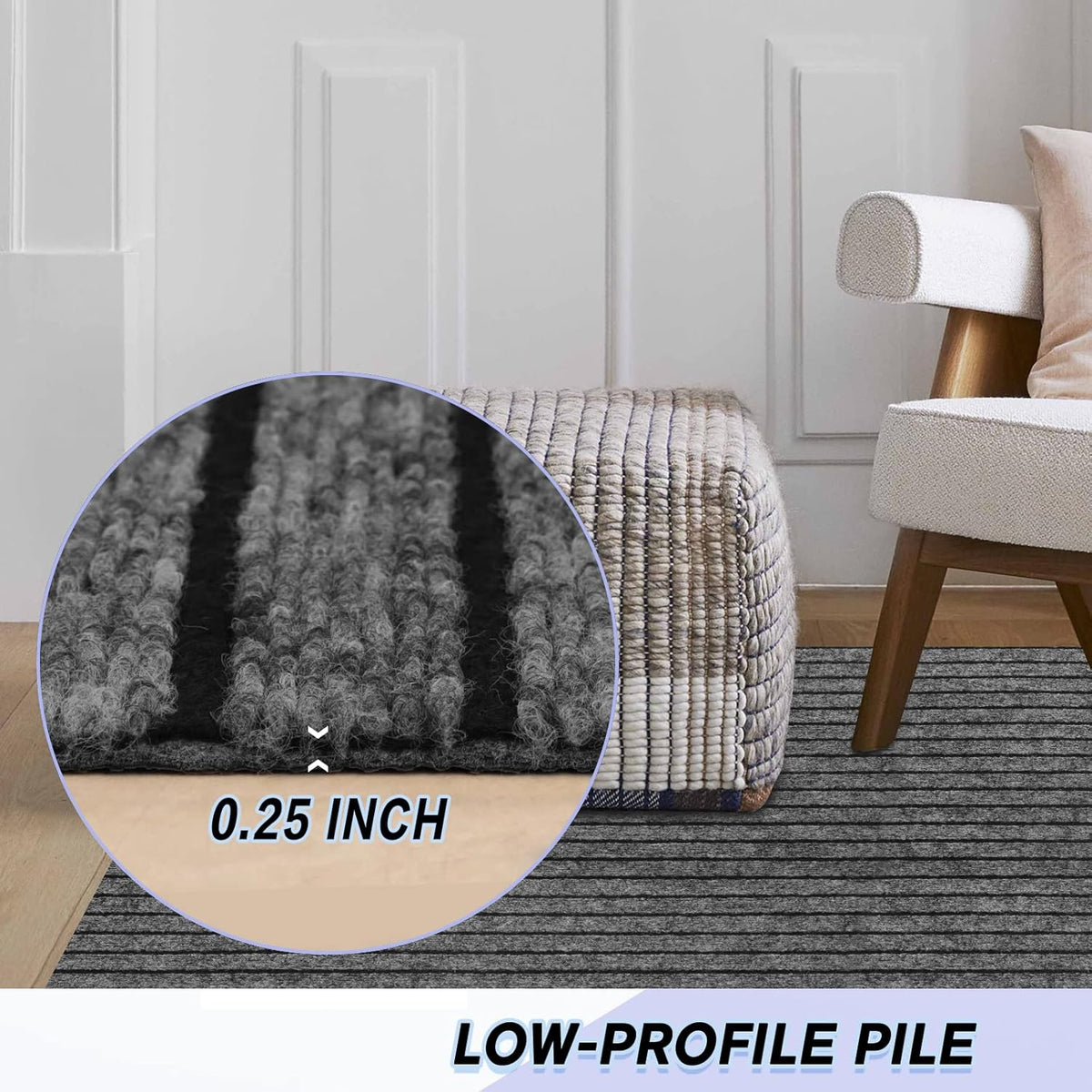 Custom Size Backed Non-Slip Area Rugs Runner, Easy Clean, Waterproof Runner Rugs for Hallway Entryway, Kitchen, Laundry, 3FT x 31FT, Gray Stripe