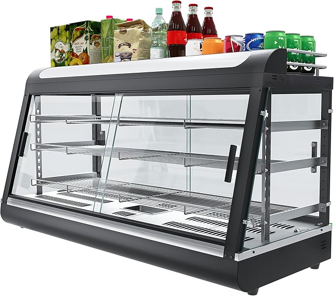 Whalefall Countertop Food Warmer with top Holder, 44 inch Commercial Food Warming Cabinet, tri-Color Lighting, w/Thermometer and Adjustable Thermostat for Cafeteria Kitchens Restaurants