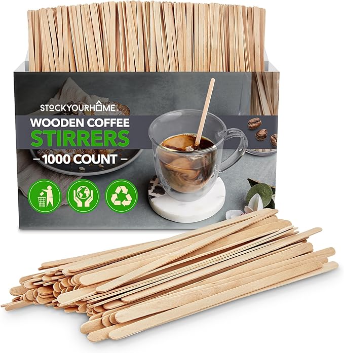 1000 Count Wooden Coffee Stir Sticks, Bulk Wood Stirrers for Coffee and Tea, Disposable Drink Stirrers for Hot Drinks, 5.5 Inch Wooden Coffee Stirrers for Home, No Plastic Stir Sticks, Stock Your Home