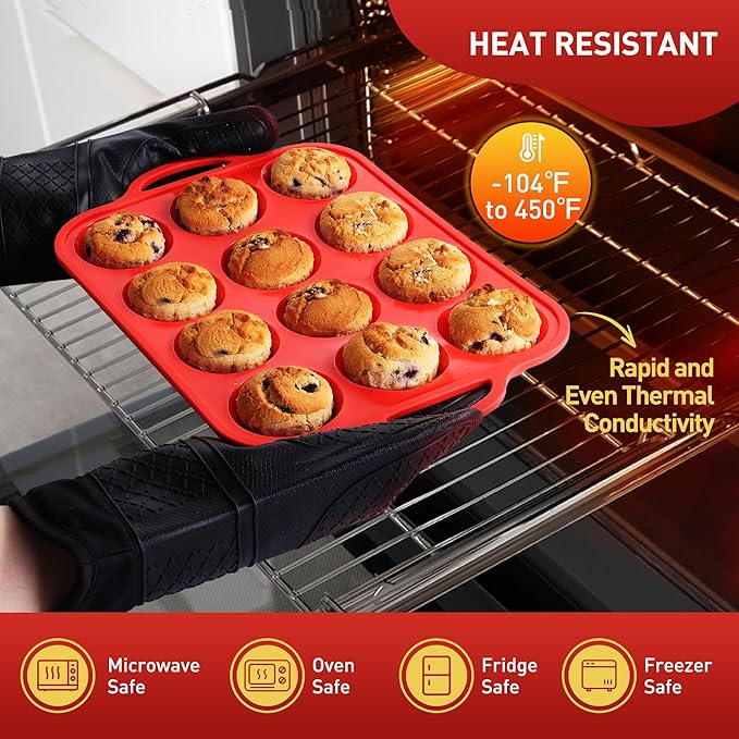 2 Packs 12 Cups Silicone Muffin Pan with Metal Reinforced Frame Regular Size Cupcake Pan Tray Silicone Molds Muffin Tin Tart Pans Moldes Para Gelatinas De Figuras Grandes Individuales Hornear Pasteles