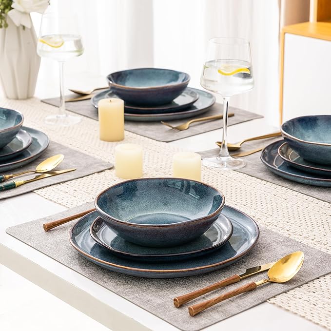 AmorArc Ceramic Dinnerware Sets,Handmade Reactive Glaze Stoneware Plates and Bowls Set,Highly Scratch Resistant | Dishwasher & Microwave Safe Dishes set,Service for 6 (18pc)