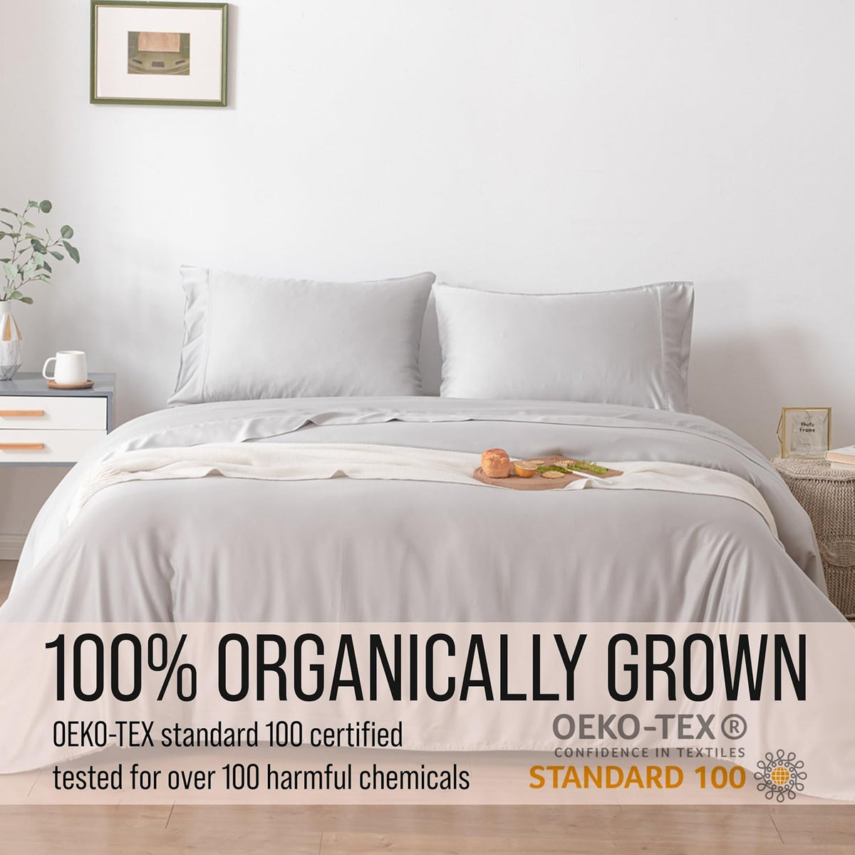 Bella Coterie Luxury Bamboo Viscose Split King Size Sheet Set | 100% Organically Grown | Ultra Soft | Cooling for Hot Sleepers | 18" Deep Pocket [Grey Mist]