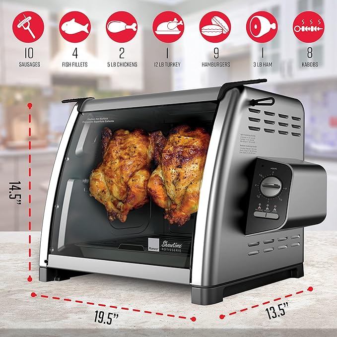 Ronco Modern Rotisserie Oven, Large Capacity (12lbs) Countertop Oven, Multi-Purpose Basket for Versatile Cooking, Easy-to-Use Controls