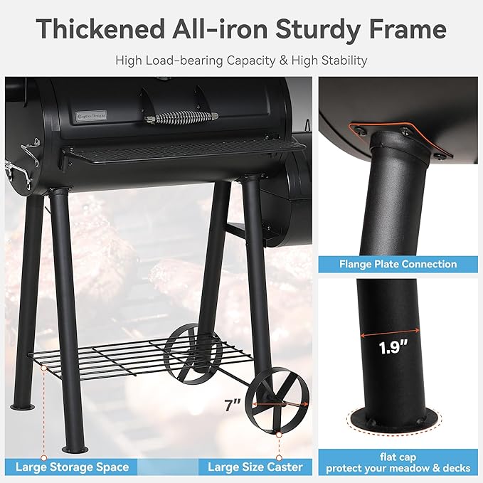 GREEN PARTY Offset Smoker Charcoal Grills with 28 Inch Cook Chamber, Barrel Smoker and Charcoal Grill Combo, 512 Sq. In. Space Barrel Smoker Grill for Outdoor BBQ Patio Backyard Cooking