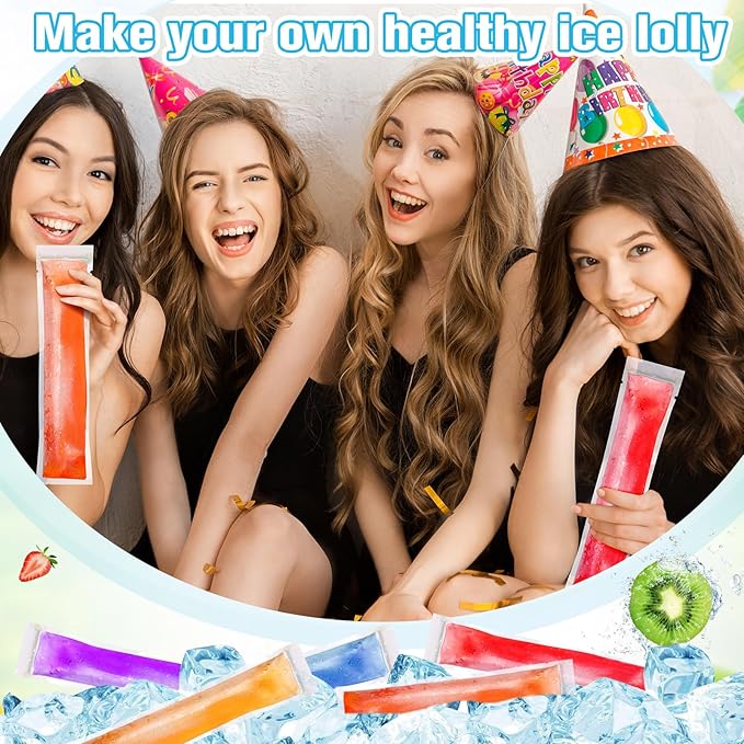 Hoolerry 450 Pcs Disposable Ice Mold Bags with 1 Silicone Funnel Freezer Tubes with Zip Seals Candy Ice Mold Yogurt Tubes Pouch for Snack Juice Fruit Smoothies Party Favor (2.8 x 11.8 Inch)