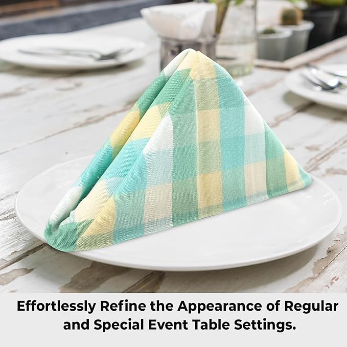 Urban Villa Cotton Dinner Napkins Set of 12 Highly Absorbent Soft Premium Cloth Napkins 20x20 Inches Hotel Quality Reusable & Washable Table Dinner Napkins for Home (Green Sand Buffalo Checks)