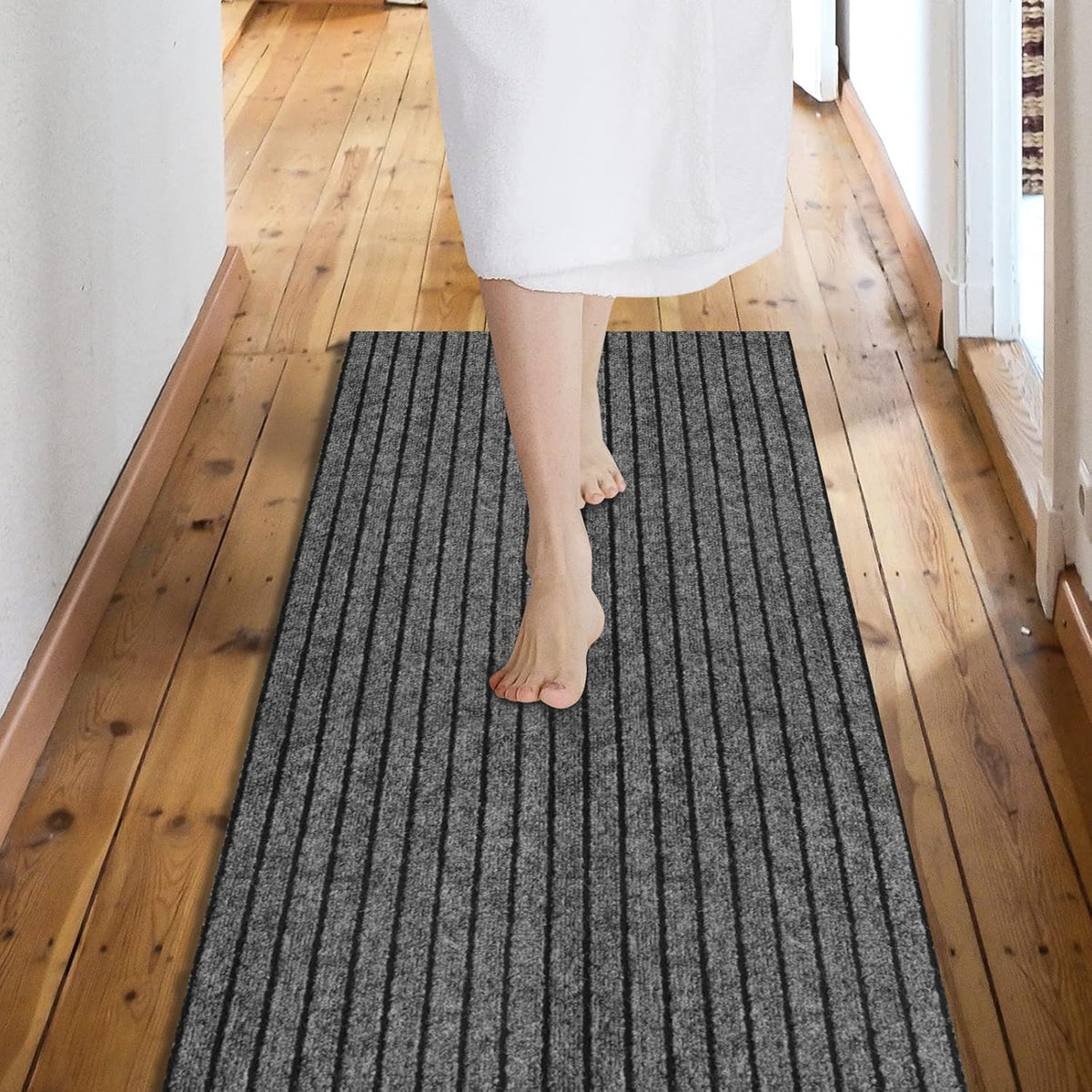 Custom Size Backed Non-Slip Area Rugs Runner, Easy Clean, Waterproof Runner Rugs for Hallway Entryway, Kitchen, Laundry, 3FT x 36FT, Gray Stripe