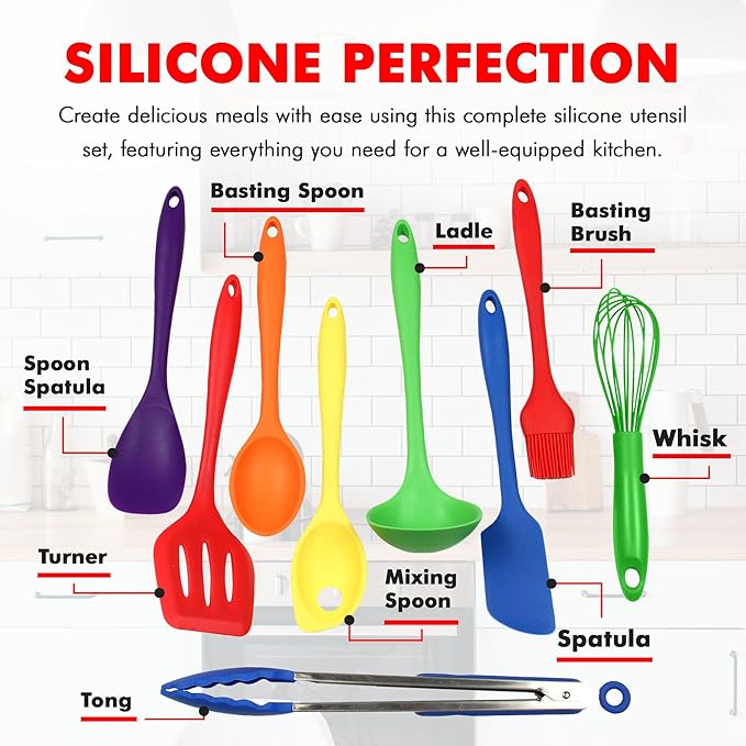 Chef Craft 9 Piece Multicolor Premium Silicone Kitchen Tool Set (42088)