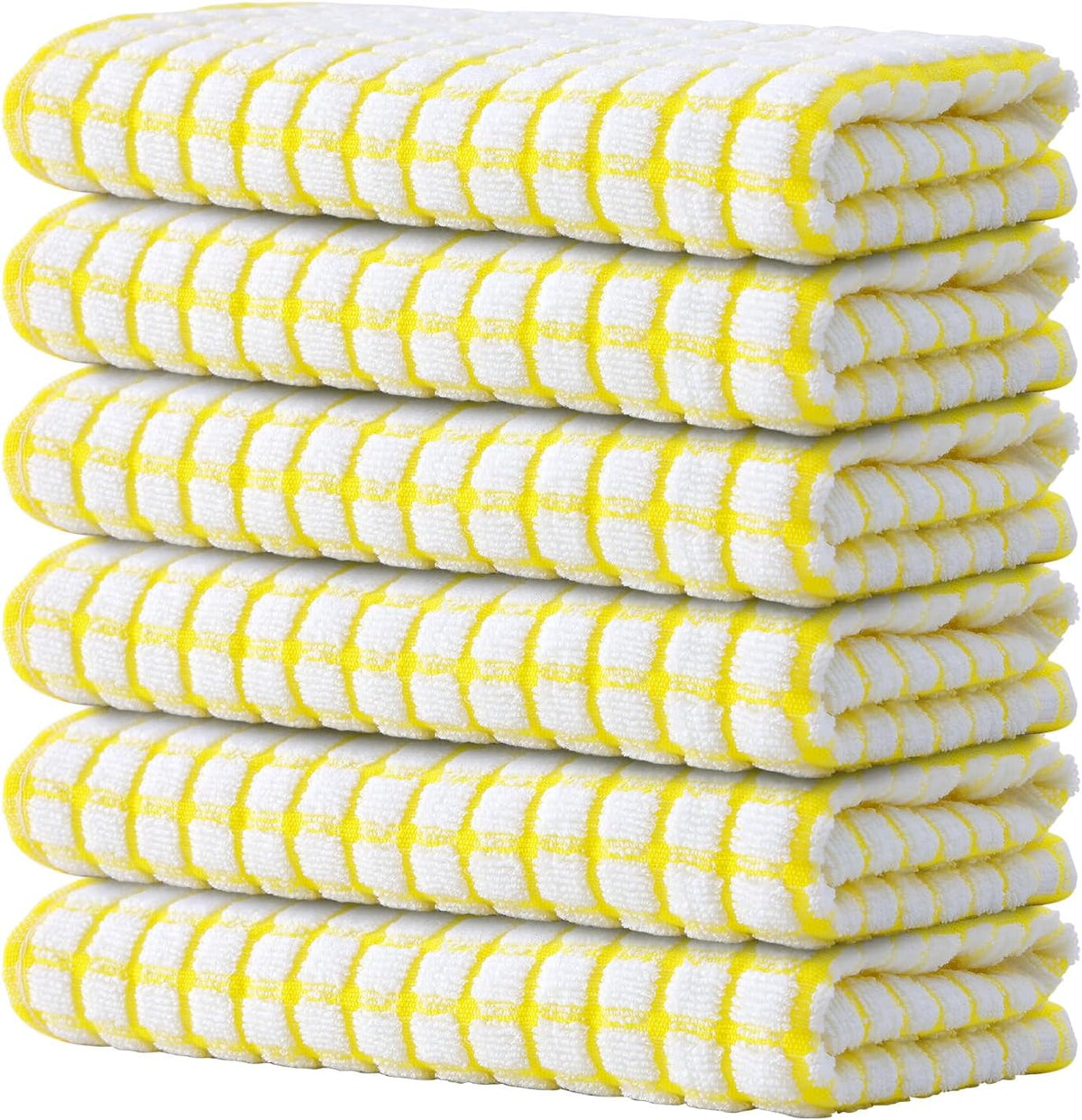 Kitinjoy Cotton 6 Pack Terry Kitchen Towels, 16 x 25 Inches Super Soft and Absorbent Dish Towels, Quick Drying Hand Towels for Kitchen Drying, Yellow