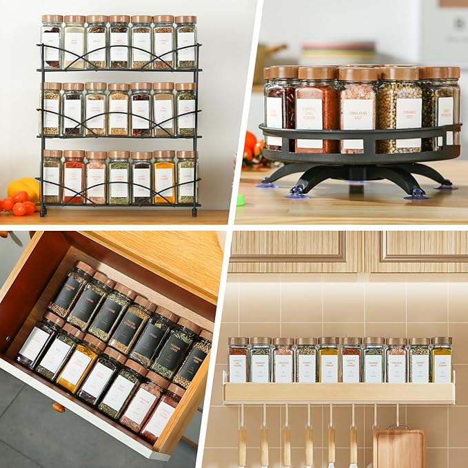 Spice Jars with Label，4oz Seasoning Containers, Glass Spice Bottles with Shaker Lids,Funnel, Chalk Pen (24)