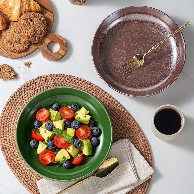 HAPPY KIT Pasta Bowls 42 Oz, Stoneware Reactive Glaze Serving Bowl Set of 4, 9'' Large Salad Bowls for Fruits, Noodle, Dinner, House-warming Wedding Present, Emerald Green