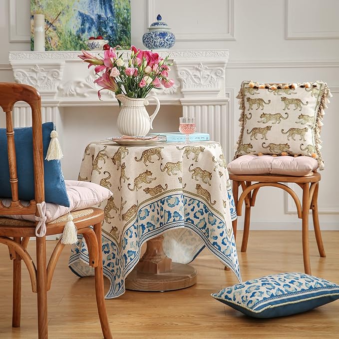 patdrea Designer Vintage Linen Table Cloth for Rectangle Table,Leopard Animal Pattern Soft Breathable Tablecloth,Decor Cover for Kitchen Dining,Christmas,Parties,Thanksgiving,55"x79"-from
