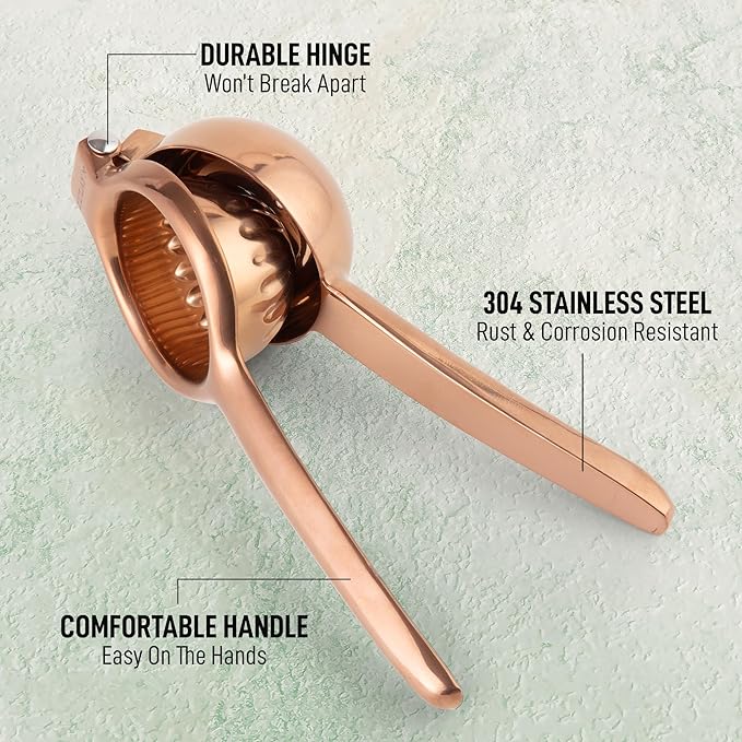 Zulay Kitchen Lemon Squeezer Stainless Steel - Premium Quality, Heavy Duty Solid Metal Squeezer Bowl - Large Manual Citrus Press Juicer and Lime Squeezer Stainless Steel - Rose Gold