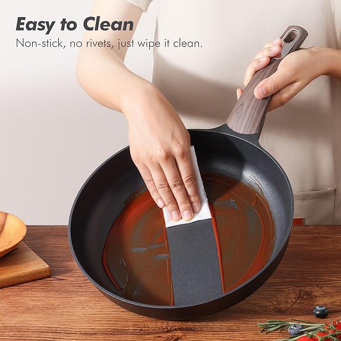 SENSARTE Pots and Pans Set Non stick, Non toxic Healthy Induction Cookware Sets, 14 Pcs Non Stick Kitchen Cooking Set with Frying Pans Set & Saucepan, PFOA PFOS APEO Free, Black