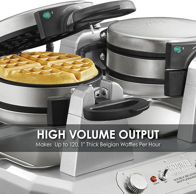 Waring Commercial WW300BX Double Side by Side Belgian Waffle Maker, Coated Non Stick Cooking Plates, Produces 75 Waffles Per Hour,208V, 2700W, 6-15 Phase Plug