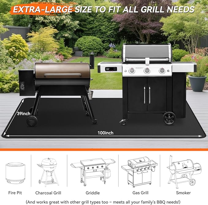 100x39 inches Extra-Large Under Grill Mats for Outdoor Grill, Double-Sided Fireproof Multi-Grill Protective Mat, Oilproof Waterproof BBQ Fire Pit Fireplace Mat
