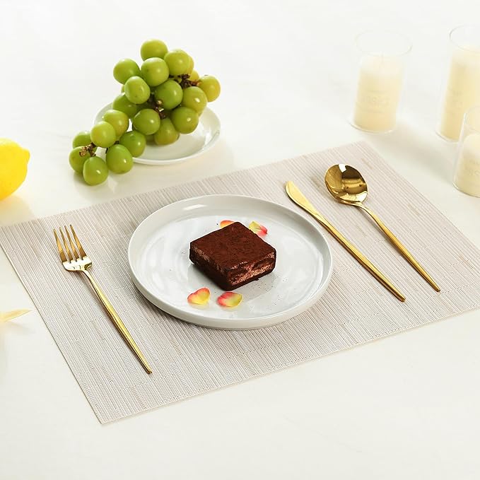 Leetaltree Pale Beige Placemats Set of 6 - Heat Resistant Non-Slip Place mats for Dining Table, Washable Durable PVC Vinyl Woven Table Mats（Pale Beige, 6）