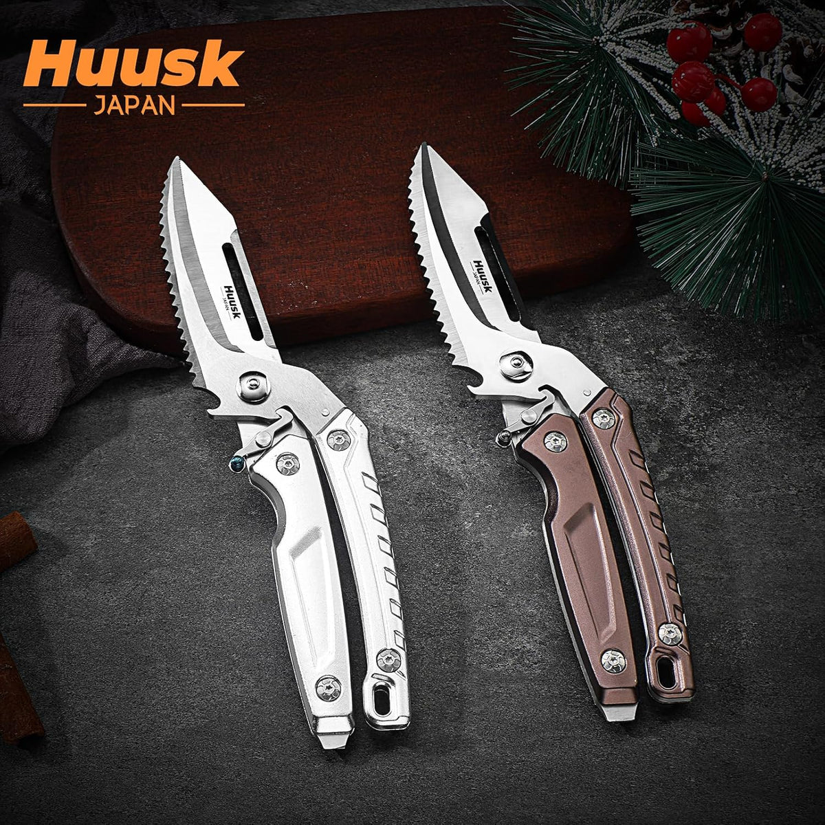 Huusk Heavy Duty Poultry Scissors - Kitchen Scissor for Food with Serrated Edge, Detachable Sharp Shears for Cutting Meat, Chicken Bone and Turkey, Scissors All Purpose for Thanksgiving (Brown)