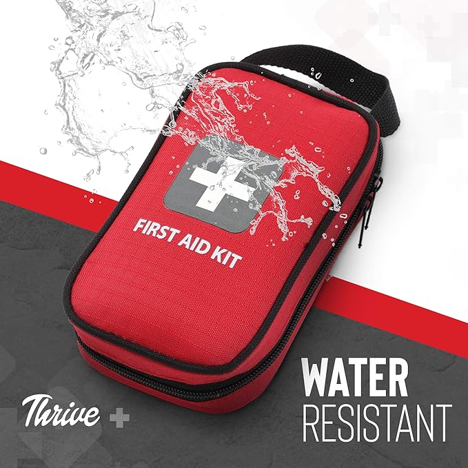 Thrive First Aid Safety Kit - 100-Piece Bag - Compact Waterproof Rip-Stop Nylon Pouch - Multi-Size Bandages, Antiseptic Wipes & Safety Pins for Car & Travel