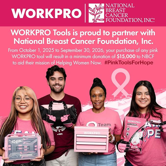 WORKPRO Aluminum Garden Tool Set, 4PCS Heavy Duty Gardening Tools with Box Include Trowel, Rake, Pruner, Gloves, Pink, Garden Gifts-Pink Ribbon