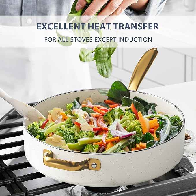 Pots and Pans Set Nonstick - Granite Cookware + Bakeware Set Kitchen Cookware Sets With Dutch Oven, Frying Pans, Saucepan, Sauté Pan, Silicone Utensils, Cookie Sheet, Baking Pan Set for Cooking Gifts